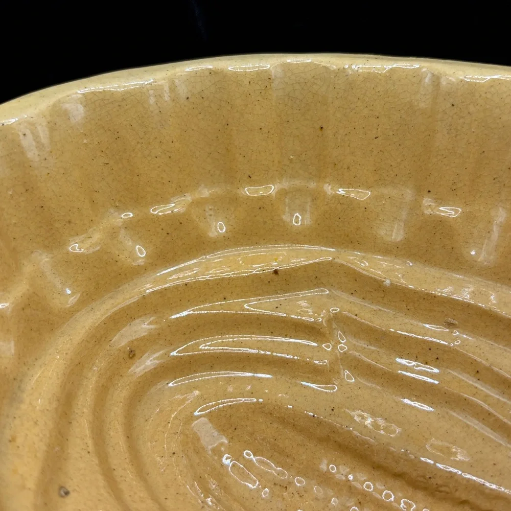 Antique Yellowware Pottery Corn Design Pudding Food Mold Farmhouse Butter Mold